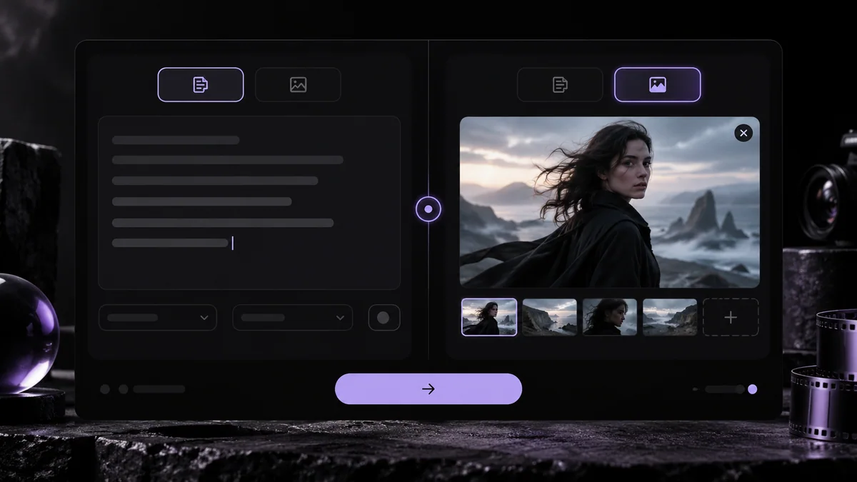 Veo 3 APP generator screen for choosing a text or image input before creating a clip