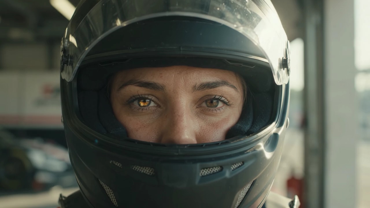 Cinematic race-driver still from Veo 3 APP Quality generation